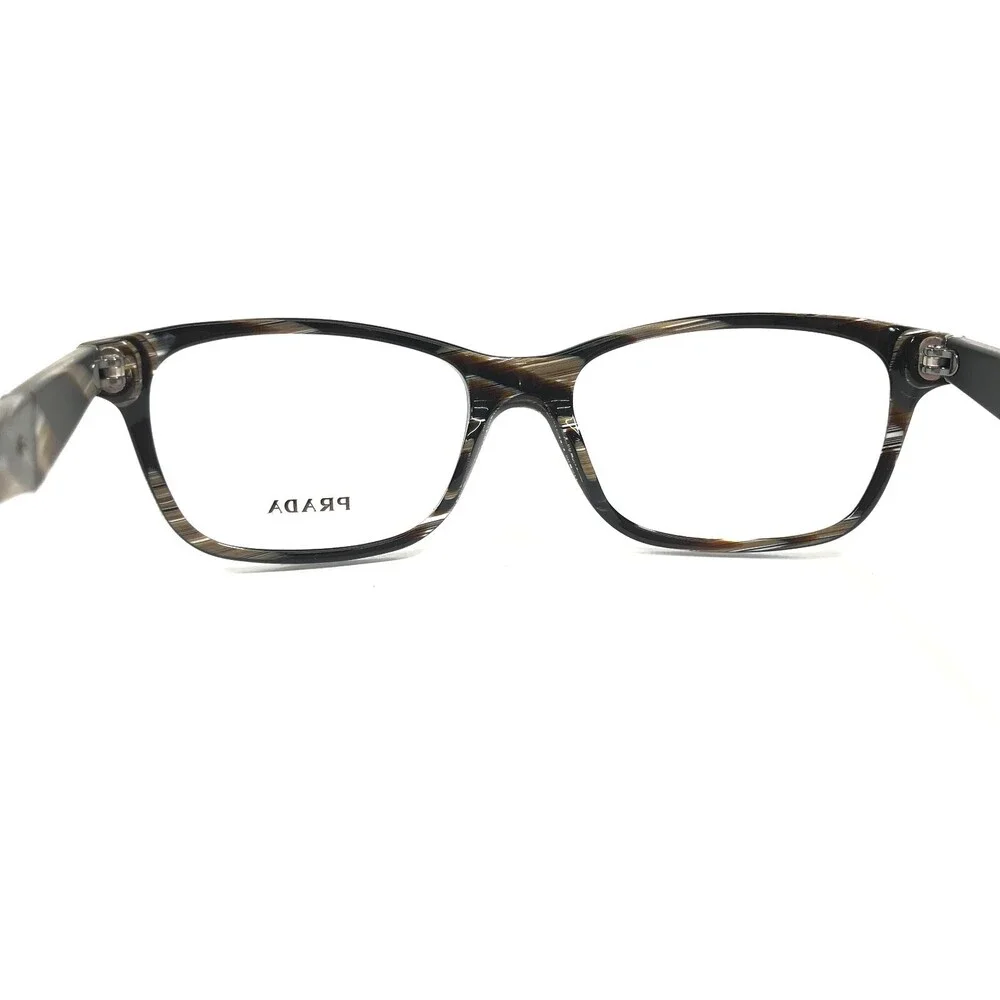Prada Eyeglasses Frames VPR 14P EAR-1O1 Brown Horn Square Full Rim 55-17-145